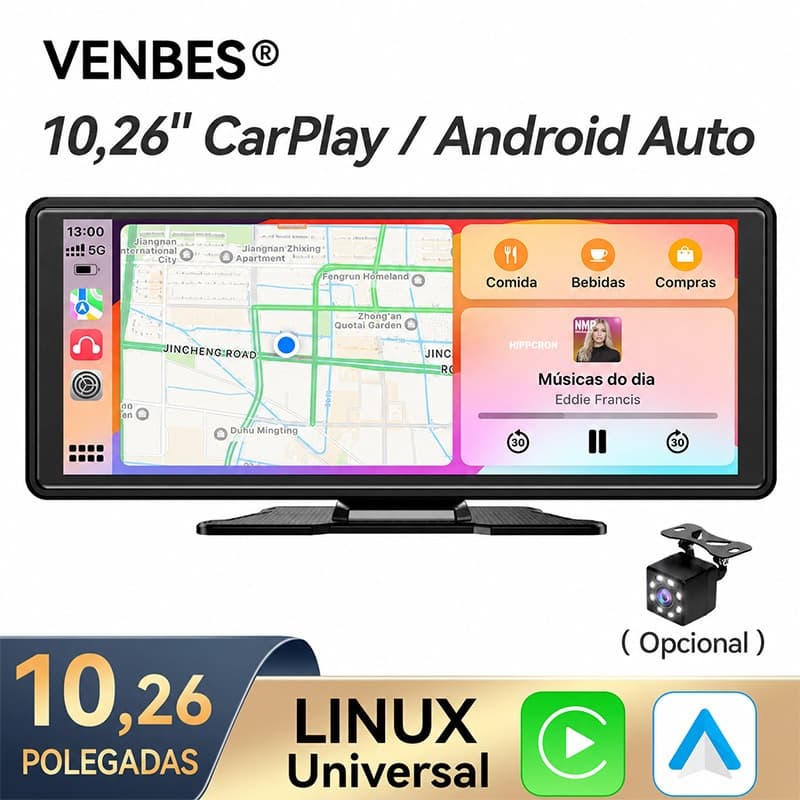 VENBES 10.26 Polegada Tela Multimídia Do Carro CarPlay Android Auto Bluetooth Com Câmera De Visão Traseira USB AUX
