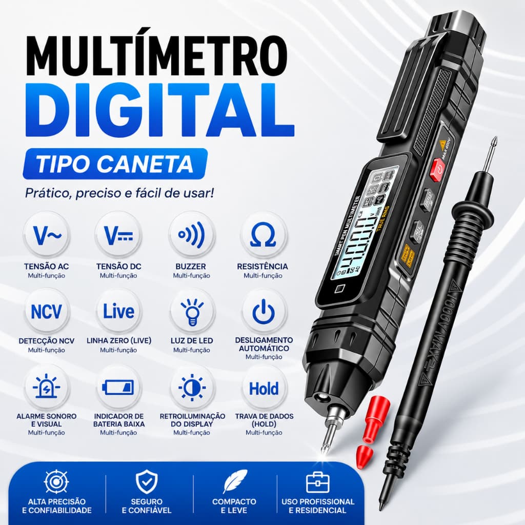 Multímetro Digital Tipo Caneta Medidor De Contagem Profissional Automático AC/DC Om Tester