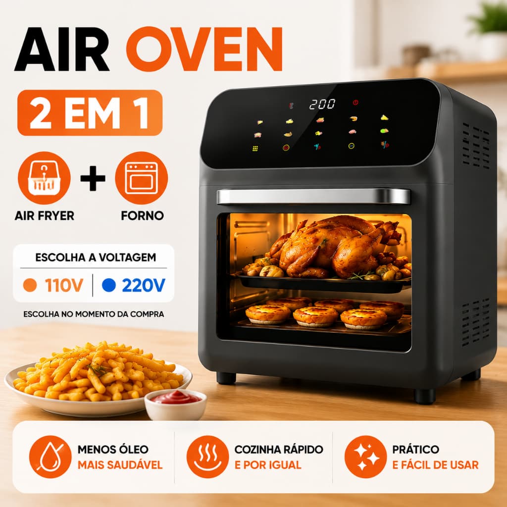 Air Fryer Forno 2 em 1-10L Multifuncional Fritadeira Elétrica Sem Óleo 10 Funções Painel Touch 1350W