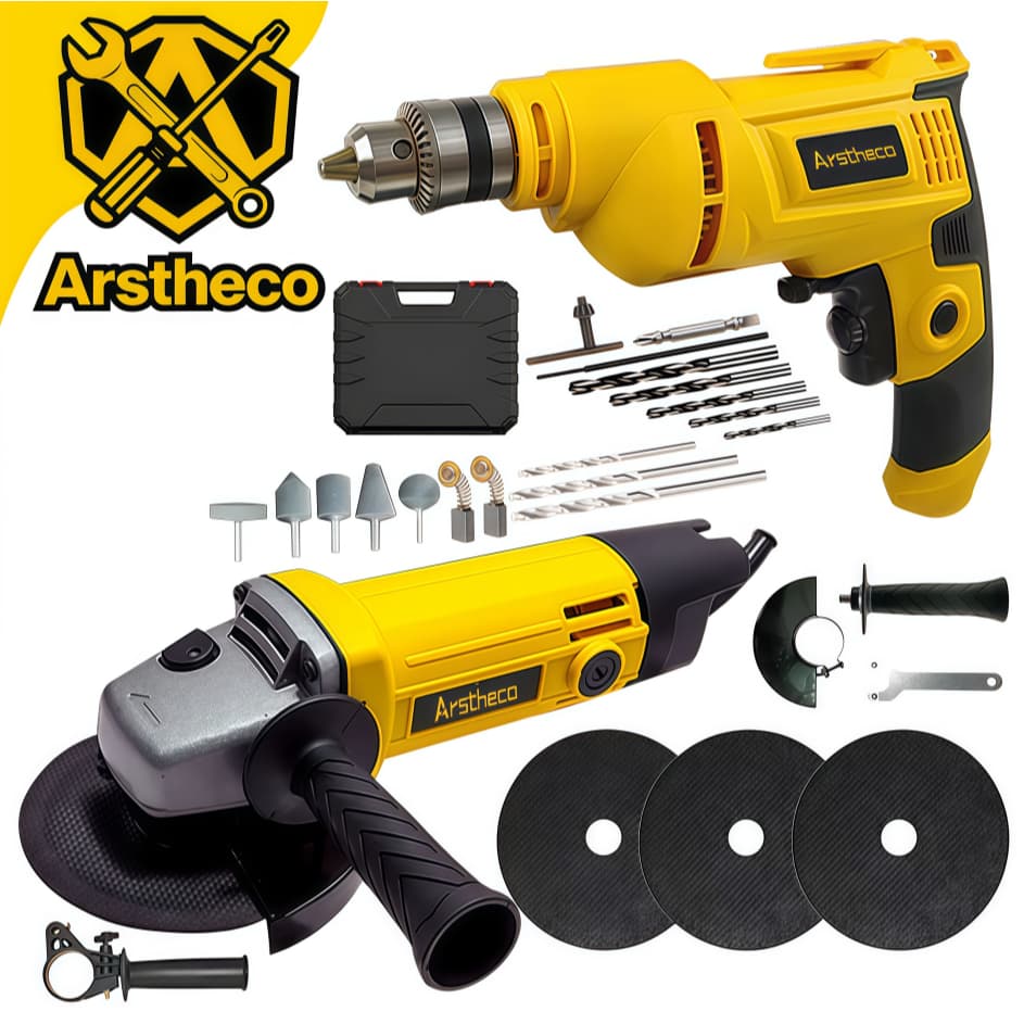 【110/220V】Kit Furadeira de Impacto 115mm e Esmerilhadeira Angular 900W e caixa plástica Com Acessórios