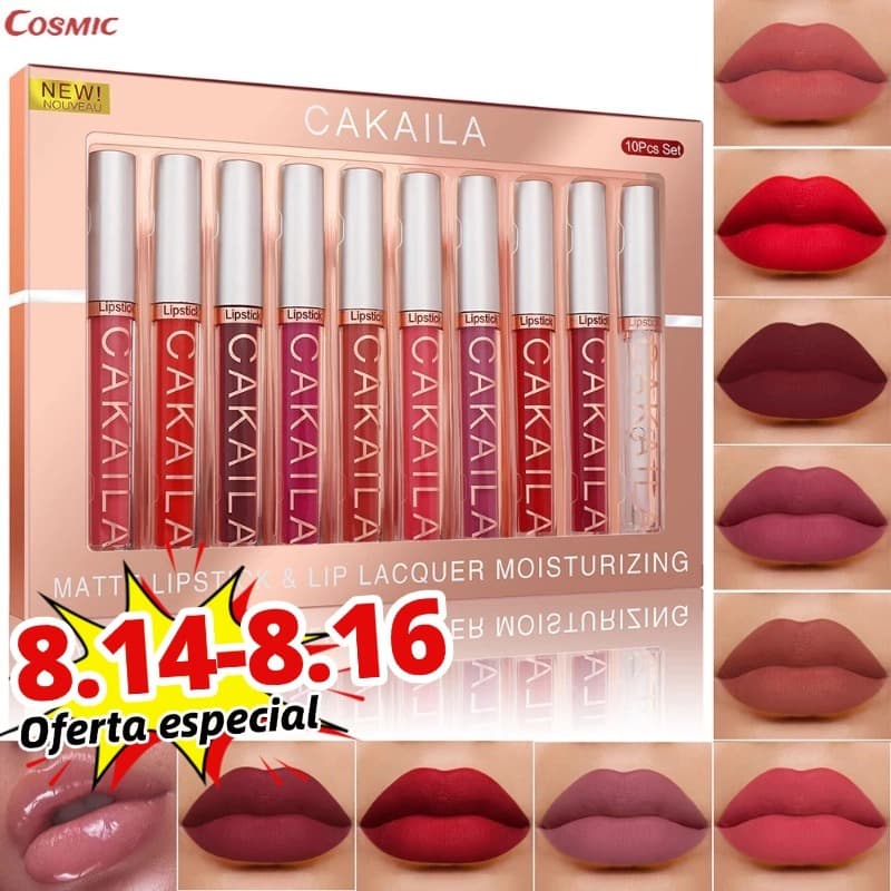 Conjunto de 10 batons líquidos matte, longa duração de 24 horas, à prova d'água, não transfere e é à prova de copos-CO