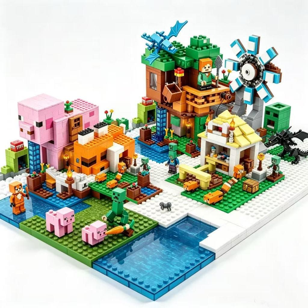 3000 peças LEGO Mundo Pixel Casa do Porco Parque do Moinho de Vento Blocos de Montar Brinquedo Montagem para Meninos