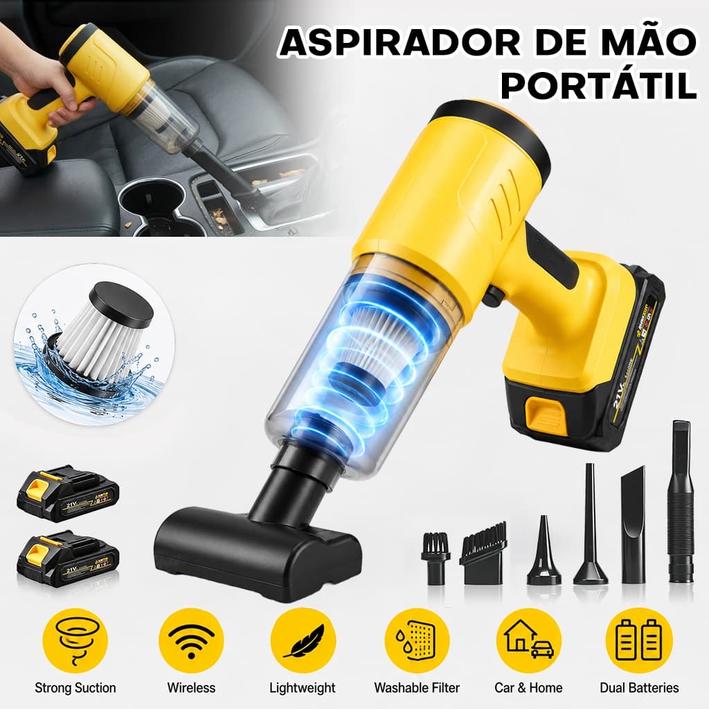 Aspirador Portátil de Pó Sem Fio 7 Em 1 Recarregável Com 21V  2 Baterias  Aplicável  Carro Casa