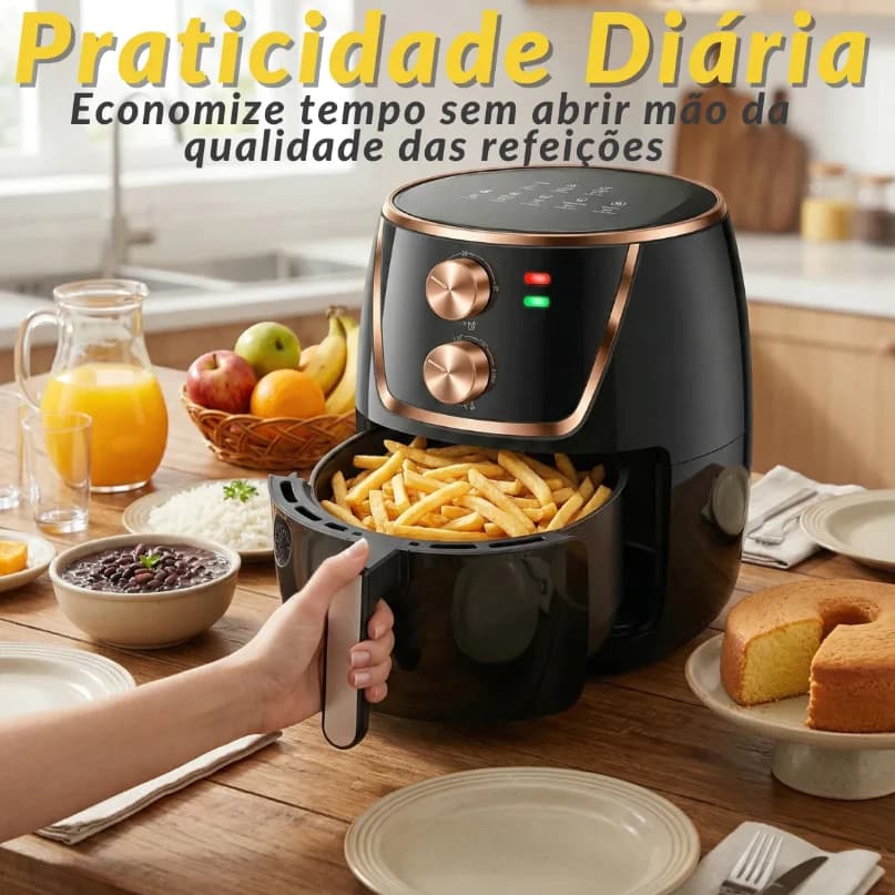 Fritadeira De Ar 6.5L 1700W Elétrica Sem Óleo 127V/220V Com Controle De Temperatura De Cesta Removível