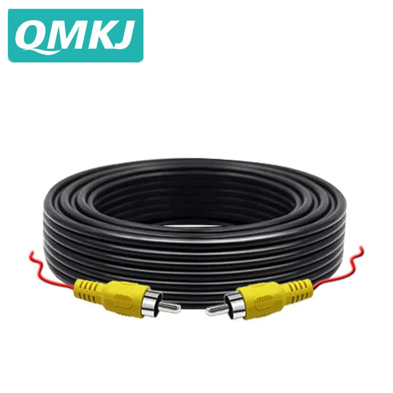 QMKJ Câmera De Visão Traseira Do Carro Fio RCA 6m 10m 15m 20m Cabo Vídeo Para Veículo Reverso Multimídia Monitor Extensã