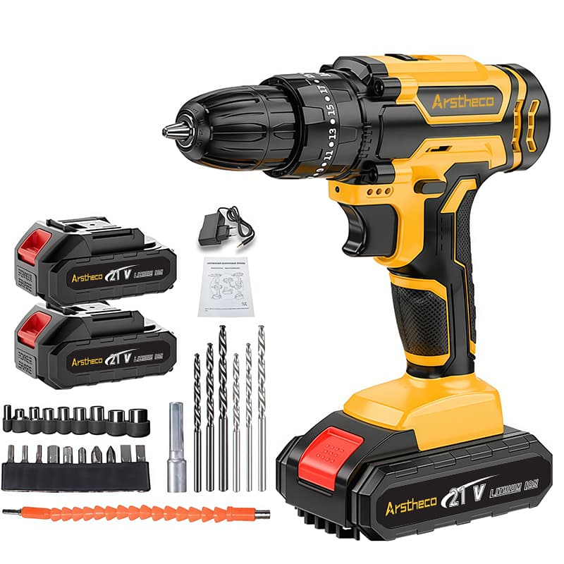 Parafusadeira Furadeira de Impacto Sem Fio 21V Profissional Com bateria12/21V Com Acessórios Arstheco