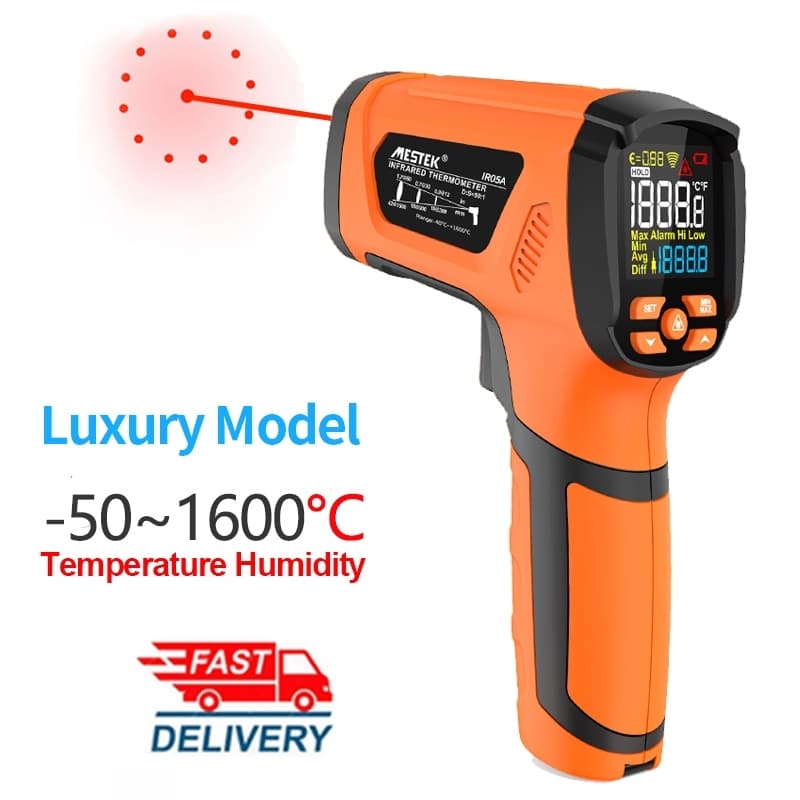 1600°C Termômetro Digital Termômetro Infravermelho Sem Contato de Alta Temperatura IR05A Pirômetro Sem Fio Laser Duplo