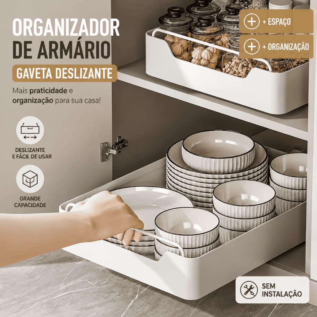 Organizador de Cozinha com Gaveta Deslizante para Armário Porta Temperos Multiuso Economia de Espaço