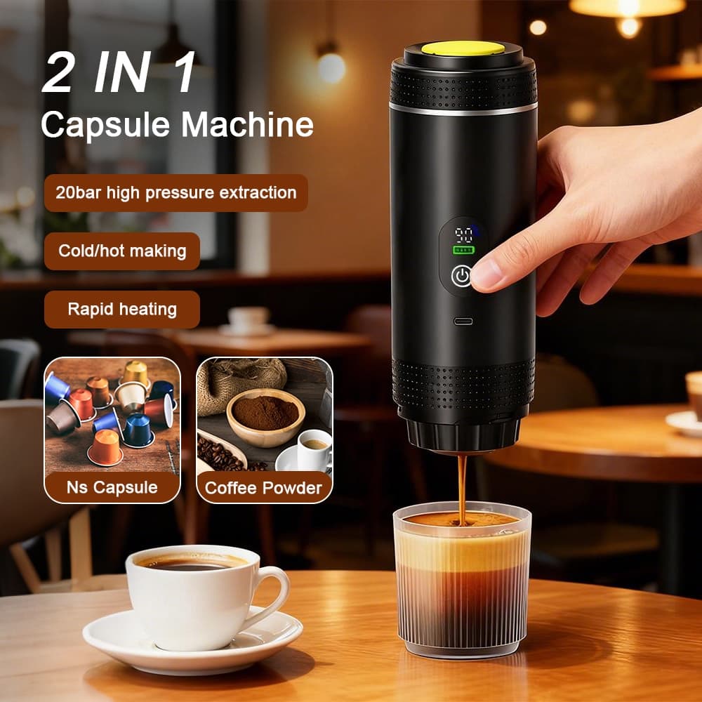Máquina De Café Expresso Portátil Com Display Digital 3 Em 1 Cápsula Cafeteira Para Carro E Casa Acampamento
