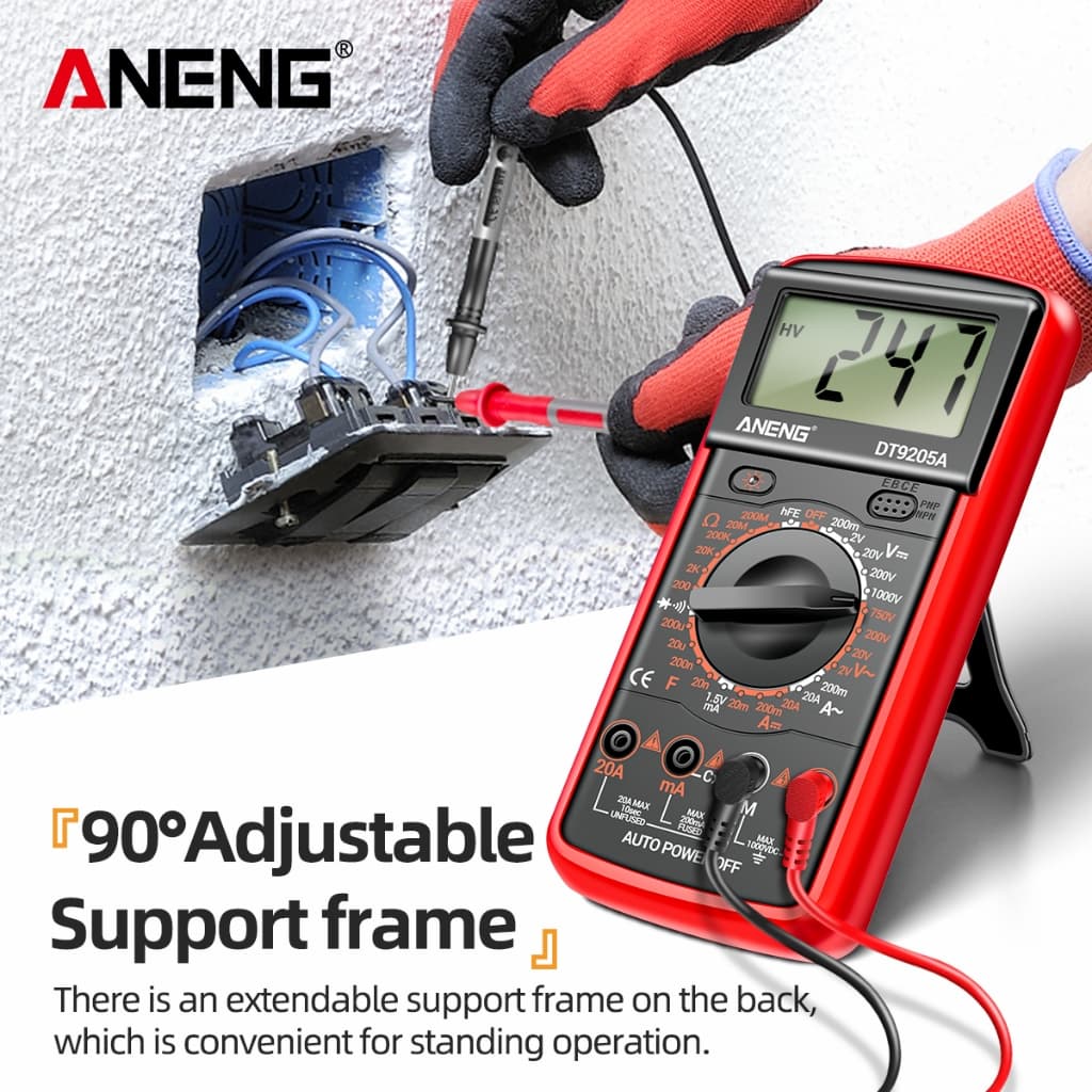 ANENG DT9205A-12 Multímetro Digital 1999 Contagens 1000V DC 750V AC 20A Corrente Capacitância Resistência Transistor Dio