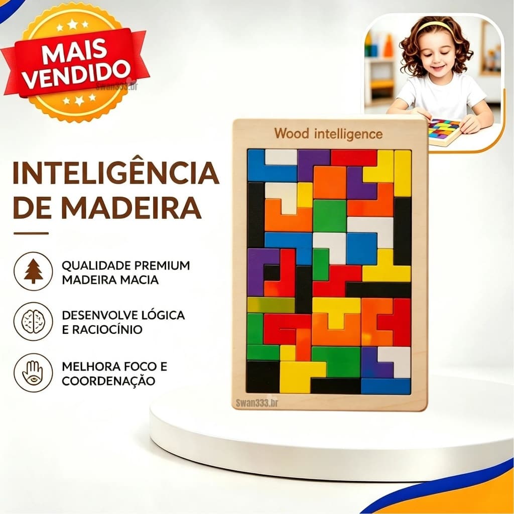 Brinquedo Montessori Tabuleiro Tetris Quebra cabeça 3D Tangram de madeira Mdf jogos educativos pedagógicos