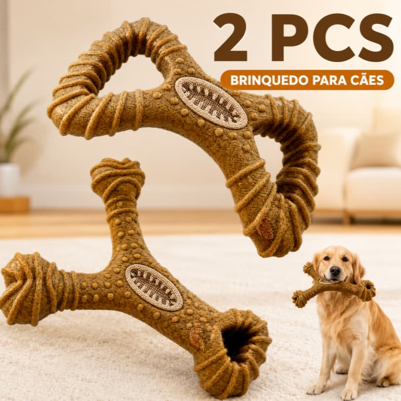 Brinquedo Interativo Osso Mordedor Cachorro Sabor Bacon Maciço E Resistente De Fibra De Trig