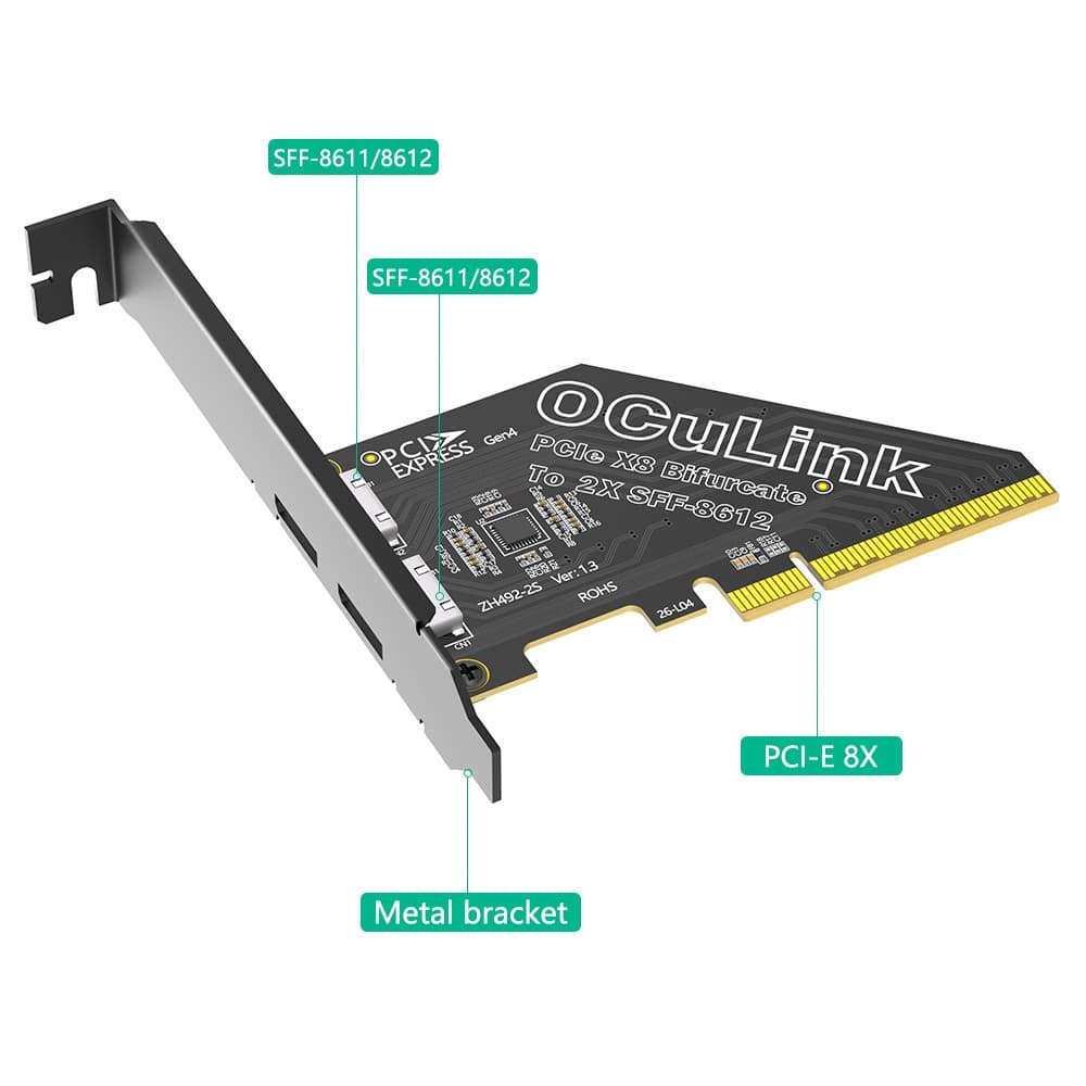 Placa De Expansão PCIe 4.0 X8 Para Dual SFF-8612 , Suporte Gráficos Externos eGPU E SSD NVMe/U . 2