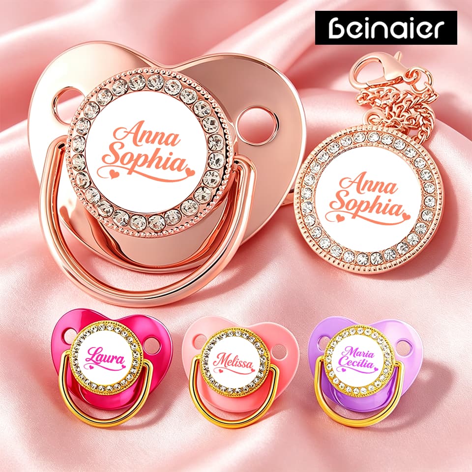 Kit Chupeta personalizada com nome de bebê, corrente de silicone para chupeta,Ortodôntica，BPA Free