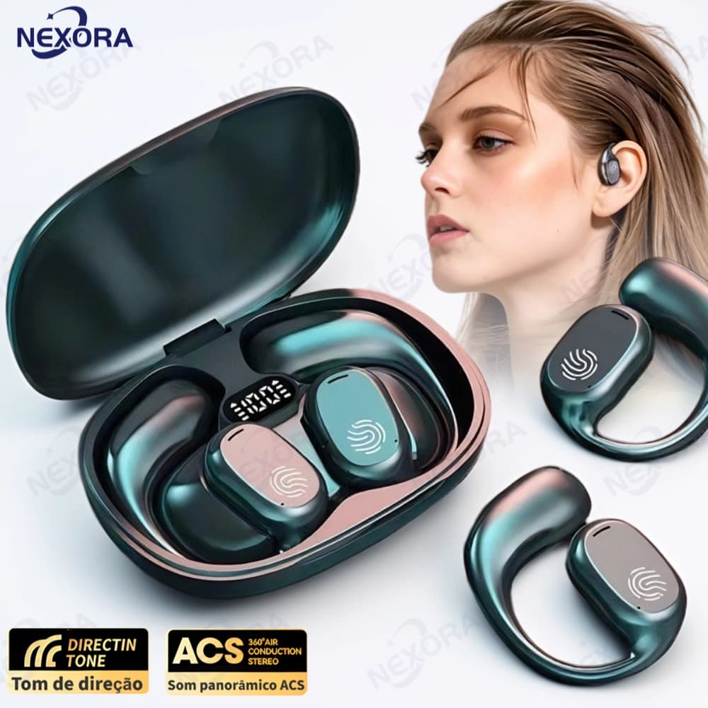 Fone de ouvido TWS com condução óssea, sem fio Bluetooth 5.3 clip-on display digital redução de ruído verdadeira -D28