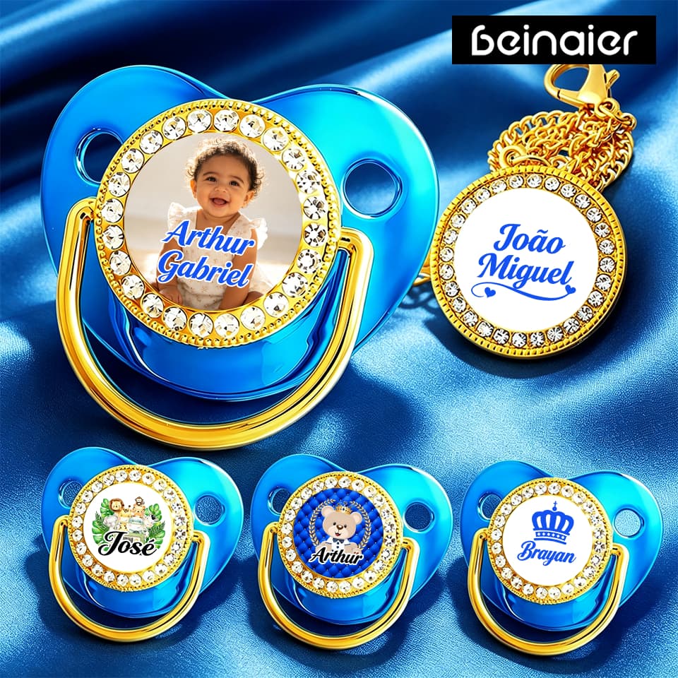 Kit chupeta azul para bebê, pode personalizar o nome do bebê, chupeta de silicone,BPA Free 0-6meses/18-36meses