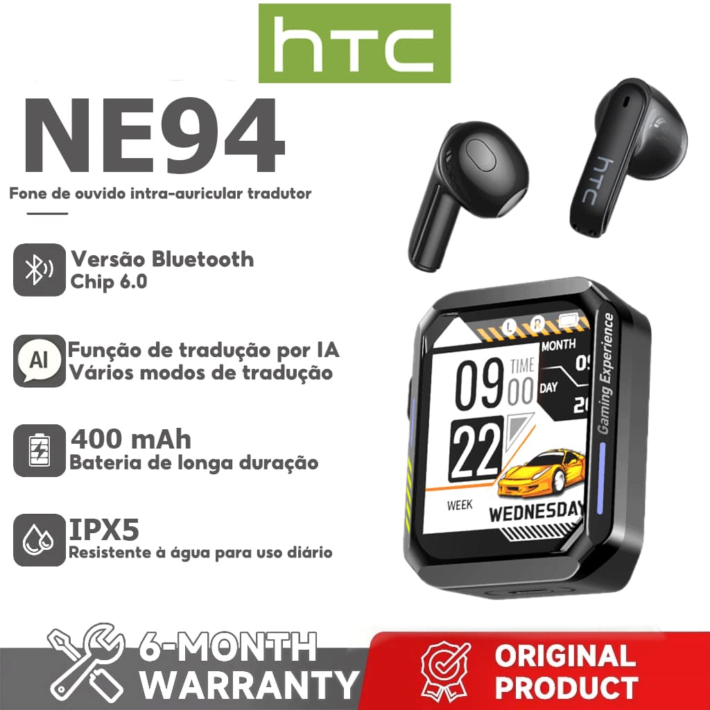 Garantia de um ano HTC NE94 AI Tradução Fone de ouvido Bluetooth Versão Bluetooth 6.0 Tela HD Fone de ouvido sem fio Can