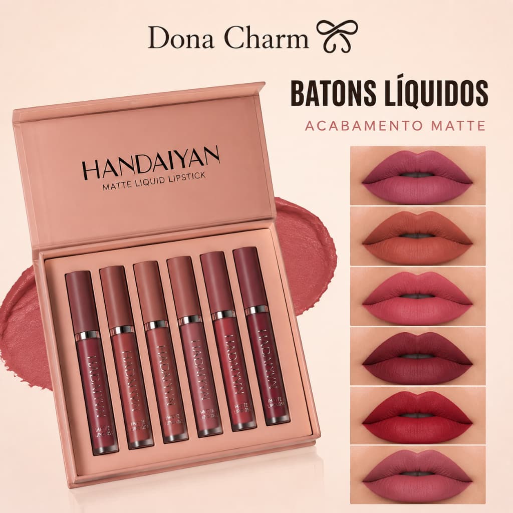 Conjunto 6 Batons Líquidos Matte Nude Alta Pigmentação Textura Sedosa 2,5ml Cada