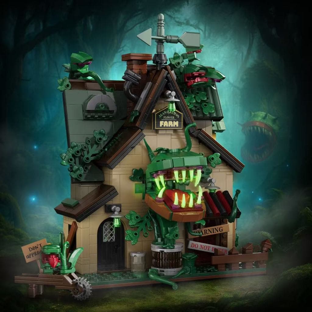 1200 peças de blocos de montar do Halloween para meninos, compatíveis com Lego, casa assombrada com planta carnívora