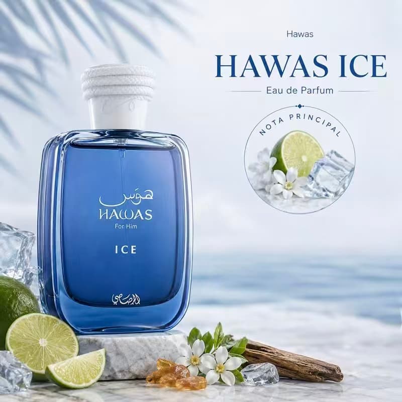Perfume masculino árabe Rasasi Hawas Ice  100ml Importado Eau De Toilette, Fragrância fresca e duradoura