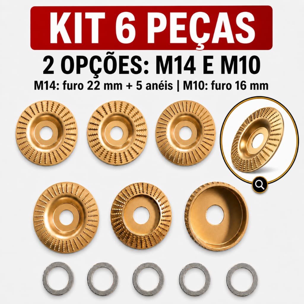 Kit 6 Discos de Desbaste para Madeira com Dentes para Esmerilhadeira