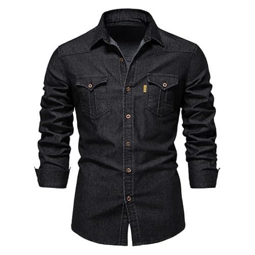 Camisa Social Jeans Masculina Slim, Botões Luxuosos - Manga Longa para Trabalho e Lazer