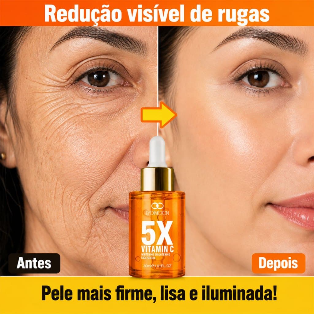 Serum facial com 5X Vitamina C Anti-rugas e Anti-envelhecimento , firmador e hidratante, Clareador de Manchas 30ml