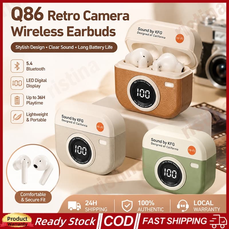 Q86 Retro Estilo Câmera Fones De Ouvido Com Display LED Sem Fio Tws Fone Esporte Música HD Voz Bluetooth