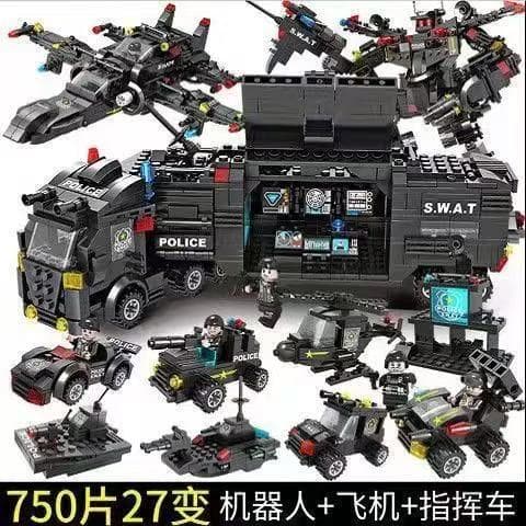 1000 peças de blocos compatíveis com LEGO SWAT, série militar, robô, veículo blindado, brinquedo de montar para meninos