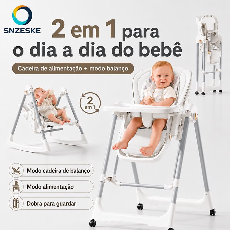 Snzeske [PIX]Cadeira de Alimentação Infantil 2 em 1 com Modo Balanço, Dobrável e Prática para o Dia a Dia do Bebê