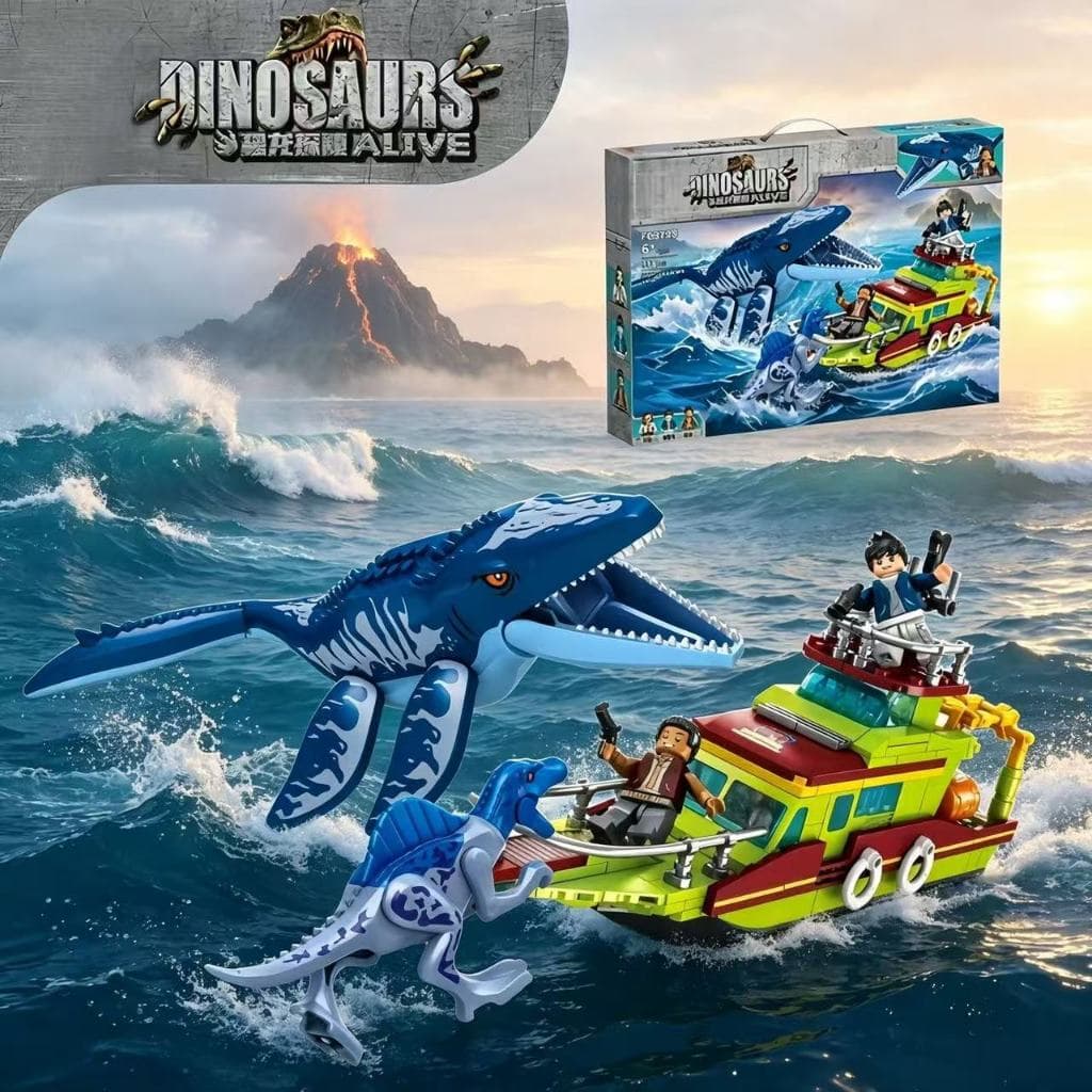 Compatível com blocos LEGO 400PCS Era dos Dinossauros: Réptil Marinho Profundo Brinquedo de Montar para Meninos