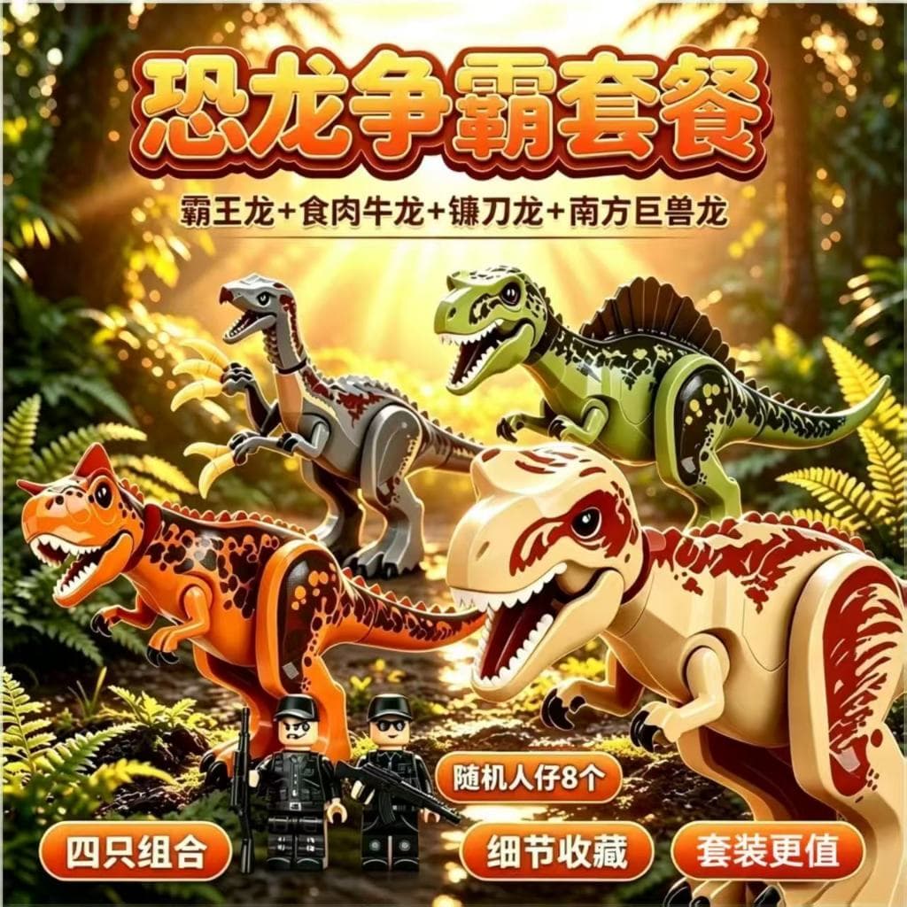 1000 peças de blocos de dinossauro compatíveis com LEGO, Tiranossauro perseguindo, brinquedo de montar para meninos