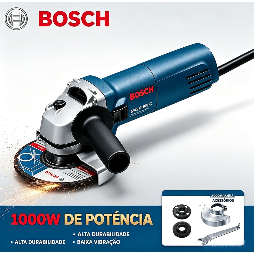 Esmerilhadeira Lixadeira Angular GWS6-100 980W 110v/220v 11000rpm+Caixa de papel Bosch Original