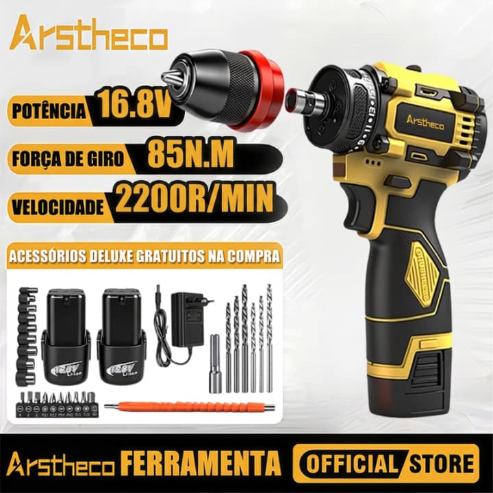 Furadeira Parafusadeira 2 bateria 16.8 volts  2200rpm Arstheco