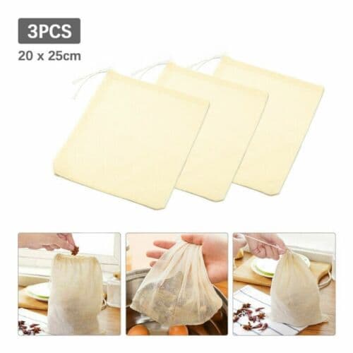 3 Pçs Algodão Orgânico Porca Leite Saco Reutilizável Filtro De Alimentos Para Café Queijo Chá Frutas Vegetais 7.9x9.9in