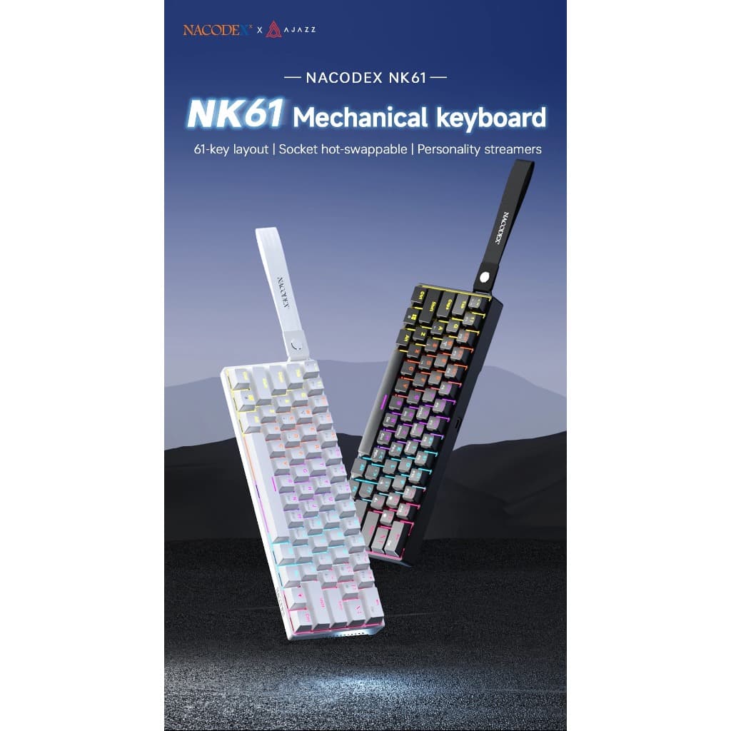 Teclado Mecânico Com Fio AJAZZ NK61 Interruptor Vermelho Hot-Swappable De 61 Teclas , Luz De Fundo RGB Mista , Compact