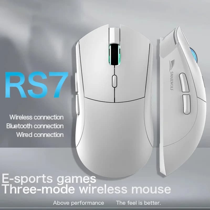 Mouse Para Jogos Tri-Modo SMAILWOLF RS7 , Sensor PAW3311 , Bluetooth 5.1 , 2.4G Sem Fio , Tipo C Com