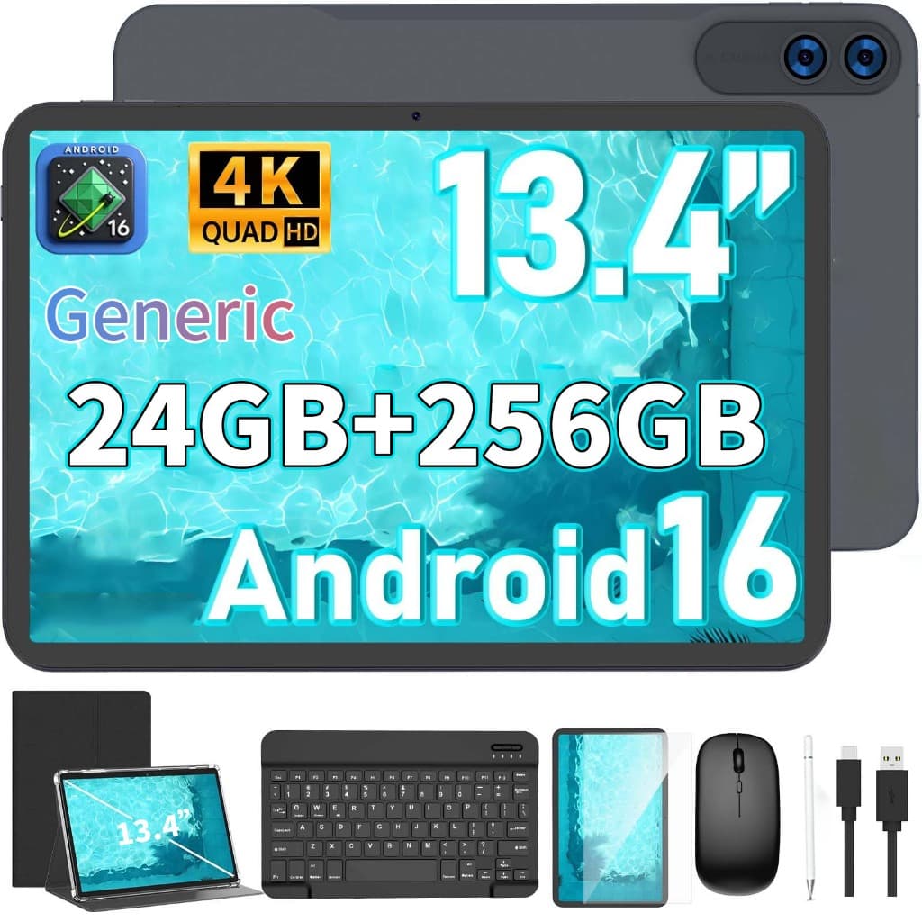 Android 16 Tablet 13.4 Polegadas 24 Gb De RAM + 256 Armazenamento 15000mAh Bateria WiFi 5G Para Streaming De Vídeos E Jo