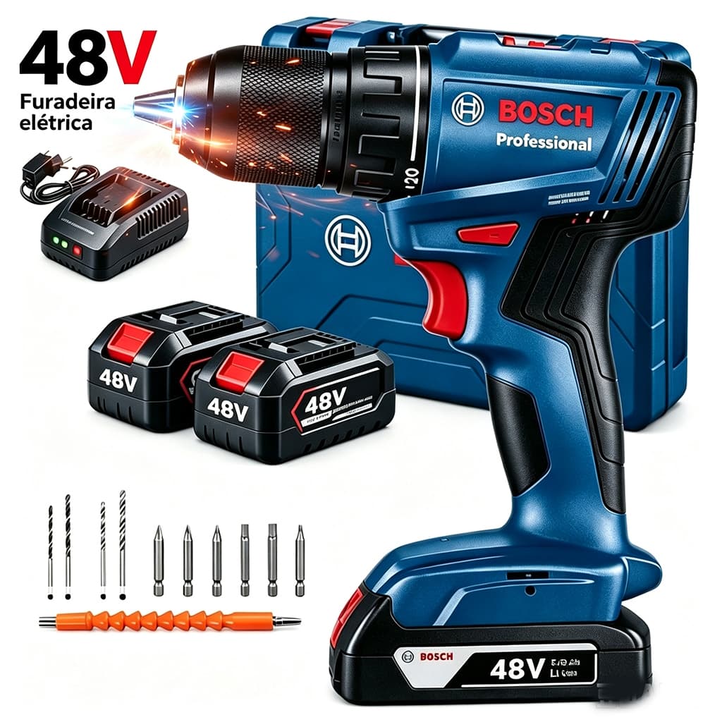 Bosch Original Parafusadeira e Furadeira Profissional de Impacto a Bateria 48V Alto torque,Com 24 acessórios