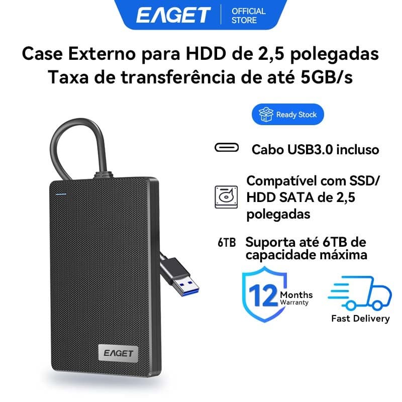 EAGET CE10 Gabinete SSD SATA HDD De 2.5 Polegadas USB3.0 5 Gbps Disco Rígido Externo Caso Até 6 Tb