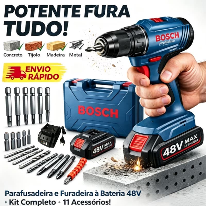 Bosch Parafusadeira e Furadeira Profissional de Impacto a Bateria 48V Bosch,Com 24 acessórios