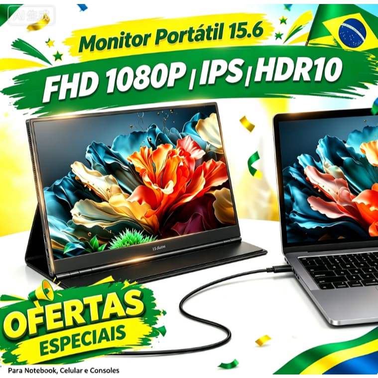 Monitor Portátil Gamer 15,6" 4K Full HD HDR | USB-C HDMI, Tela Ultrafina com Capa para PS5