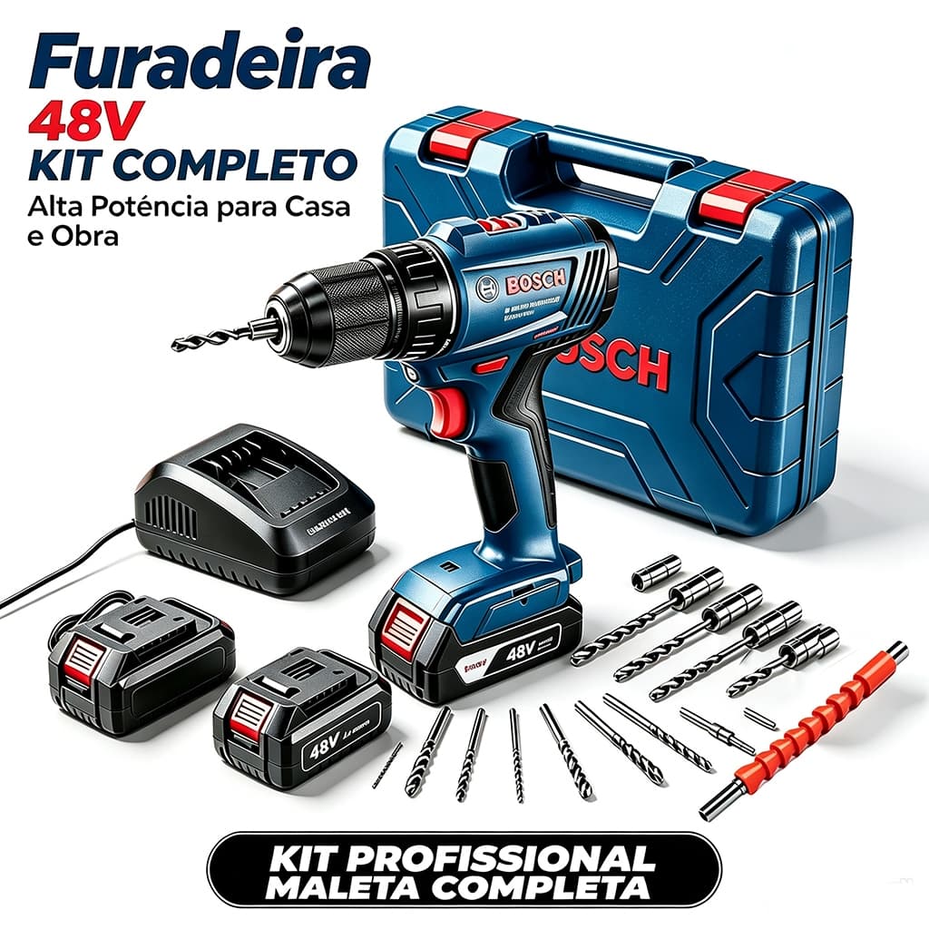 Bosch Original Furadeira Parafusadeira 48V Bosch GSB 6-115 Com 2 Baterias ComAcessórios e Caixas Alto torque