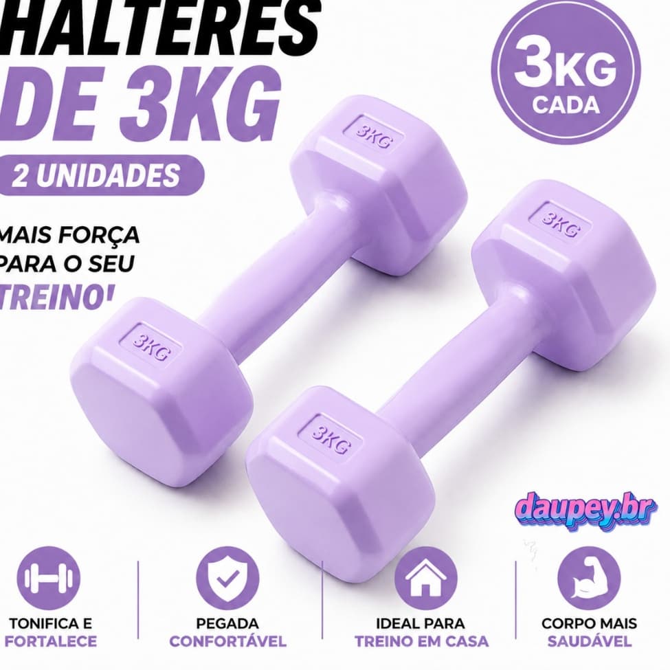 Par de Halteres Emborrachados 3kg Peso de Mão para Musculação Pilates Academia em Casa
