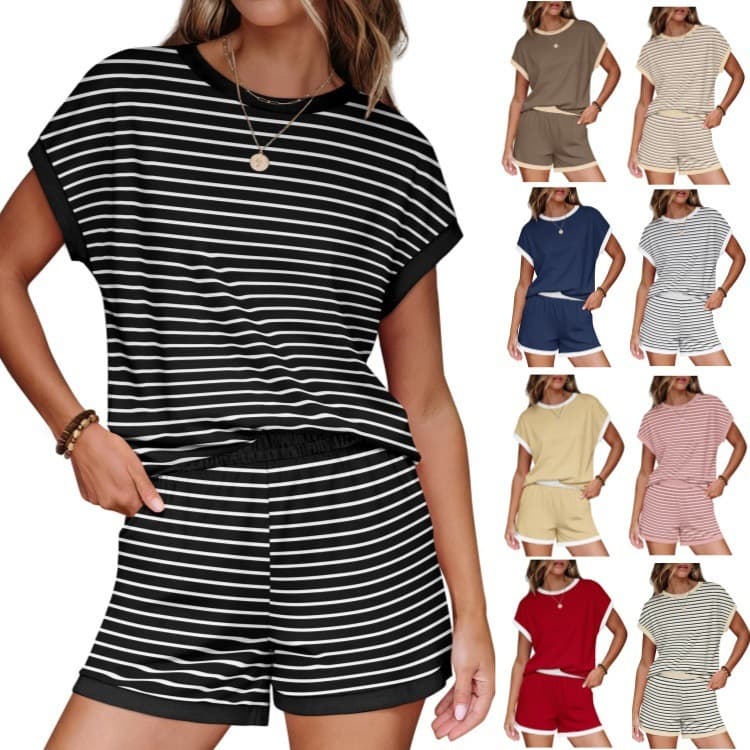 Conjuntos De Duas Peças Para Mulheres , Conjunto Casual De Camisas E Shorts , Moletom Com Manga Curta Bolso