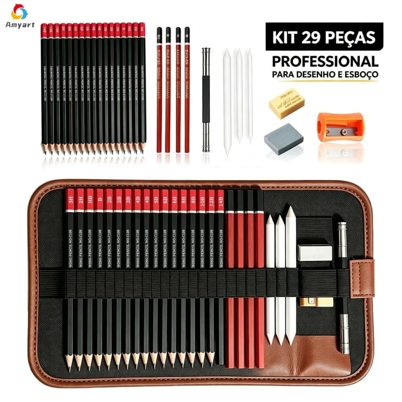 Kit Lápis De Desenho 29/12 Pcs Com Estojo Portátil Kit Esboço Completo Para Artistas Estudantes Ferramenta De Arte