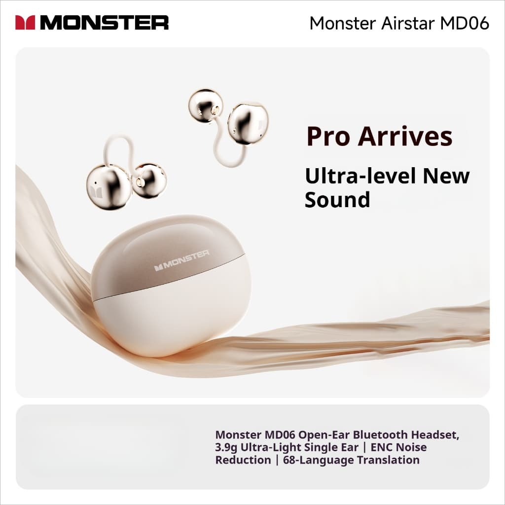 Fones de ouvido Monster MD06 Bluetooth 6.0, fones sem fio com conexão estável, fones de ouvido sem fio, transmissão de