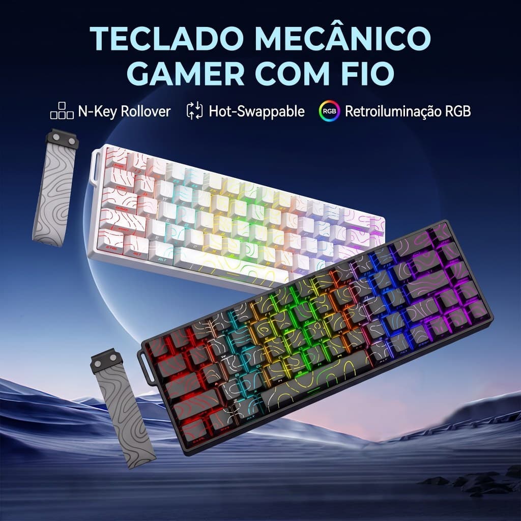 Teclado Mecânico Para Jogos De 68 Teclas , Impressas Na Lateral Do Contorno , Retroiluminação RGB , Compacto Hot-Swappab