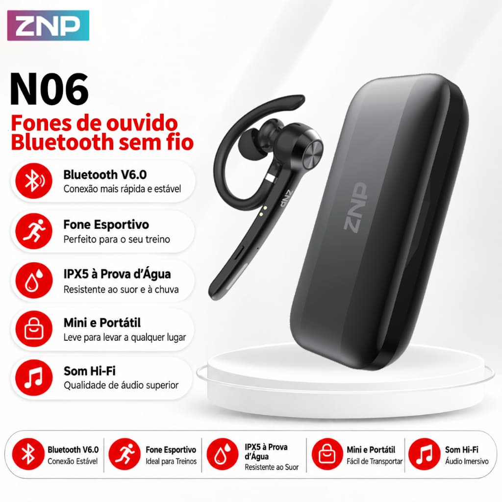 ZNP N06 Tradução de Inteligência Artificial Fone de Ouvido Bluetooth Bluetooth 6.0 Suporta Vários Idiomas com Adaptador