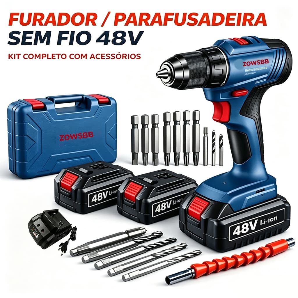 Original Furadeira Parafusadeira 48V GSB 6-115 Com 2 Baterias ComAcessórios e Caixas Profissional